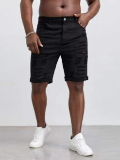 Manfinity LEGND Men Cotton Ripped Roll Up Hem Bermuda Denim Shorts -Man Plus Fashion 1676872761f53a944ac60c147a95c6d6293f7191e1 thumbnail 405x552