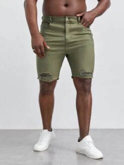 Manfinity LEGND Men Cotton Ripped Raw Hem Denim Shorts -Man Plus Fashion 167687276662c8b54567d6bee84868e2b1f5cadf8e thumbnail 405x552