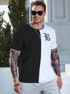 Manfinity Sporsity Men Letter Graphic Two Tone Tee -Man Plus Fashion 16772083319ffda77397983adc5cb3debaab56a179 thumbnail 405x552