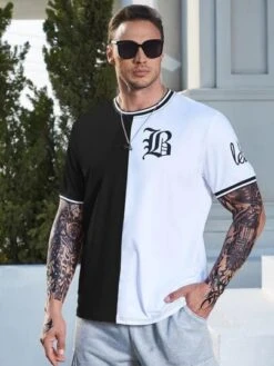 Manfinity Sporsity Men Letter Graphic Two Tone Tee -Man Plus Fashion 1677208333b724a1883e87e2a4ab952c187857ca91 thumbnail 405x552