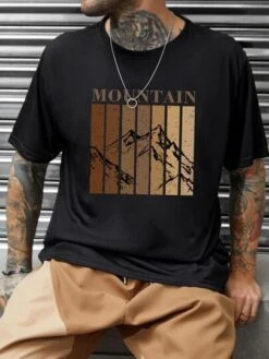 Manfinity Homme Men Letter & Mountain Print Tee -Man Plus Fashion 16772998860b80b55062096c50d5eeb491e0a1d3f4 thumbnail 405x552