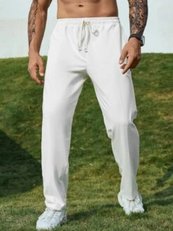 Men Letter Patched Drawstring Waist Pants -Man Plus Fashion 1678106342a2d7d29d49cd03ac85bc9d4ba2b20997 thumbnail 405x552