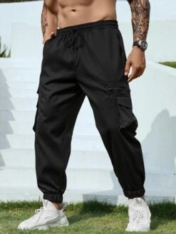Men Flap Pocket Side Drawstring Waist Cargo Pants -Man Plus Fashion 1678107057c56dfea42d821c310ed14a5b3e0fa762 thumbnail 405x552