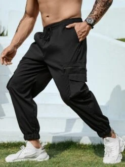 Men Flap Pocket Side Drawstring Waist Cargo Pants -Man Plus Fashion 1678107060c0a7f3868a61ef8a0a703f168203951a thumbnail 405x552