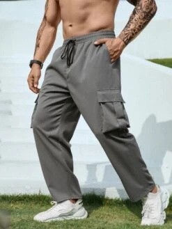 SHEIN Men Flap Pocket Side Drawstring Waist Cargo Pants -Man Plus Fashion 1678107083fbd743d591db7649a724e3565d4ed7f9 thumbnail 405x552