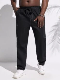 Men Top-stitching Drawstring Waist Slant Pocket Pants -Man Plus Fashion 1678273484cadf03bb3ea9d2f23f666dd2ea1bf9bf thumbnail 405x552