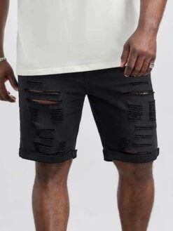 Manfinity LEGND Men Cotton Ripped Roll Up Hem Bermuda Denim Shorts -Man Plus Fashion 1678676606b0dd51ba7e491a9ff5b94b31c95c2bce thumbnail 405x552
