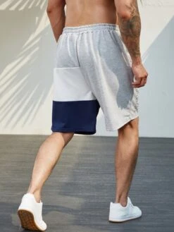 Men Letter Graphic Colorblock Drawstring Waist Shorts