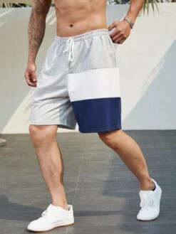 Men Letter Graphic Colorblock Drawstring Waist Shorts -Man Plus Fashion 1678758751ccd1b4a652f64e2db7e767b1975f3671 thumbnail 405x552