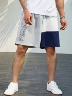 Men Letter Graphic Colorblock Drawstring Waist Shorts -Man Plus Fashion 16787587527eb7927bc0901fffdcf732f2e77a7a0a thumbnail 405x552