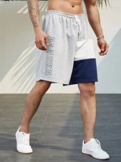 Men Letter Graphic Colorblock Drawstring Waist Shorts -Man Plus Fashion 1678758754b86868decf9c0d4e092e33ee2fef2f87 thumbnail 405x552