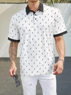 Manfinity Homme Men Allover Print Contrast Trim Polo Shirt -Man Plus Fashion 1678853475061c863bb085c261e51931eec5104503 thumbnail 405x552