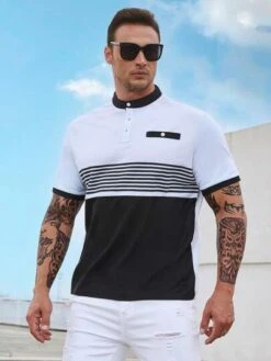 Manfinity Homme Men Striped Print Colorblock Polo Shirt -Man Plus Fashion 1679294048d869e4dd55ed4fdf0d47891d58352124 thumbnail 405x552