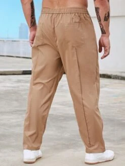 Men Drawstring Waist Straight Leg Pants