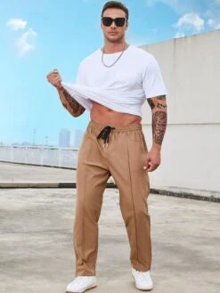 Men Drawstring Waist Straight Leg Pants -Man Plus Fashion 167929667342ab531a90c946185067ead4b4843f1d thumbnail 405x552