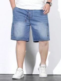 Manfinity Hypemode Men Cotton Drawstring Waist Pocket Side Denim Shorts -Man Plus Fashion 16796409347f3d529cdfc9ec595cfc20a797c731ca thumbnail 405x552