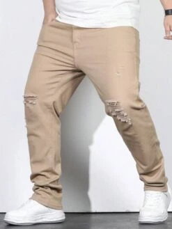 Manfinity LEGND Men Cotton Ripped Frayed Straight Leg Jeans -Man Plus Fashion 1679640945d462c25d678d747272f9912f722ad847 thumbnail 405x552