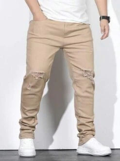 Manfinity LEGND Men Cotton Ripped Frayed Straight Leg Jeans -Man Plus Fashion 1679640949eabc5d0205b86b2077a5f64ad57731c9 thumbnail 405x552