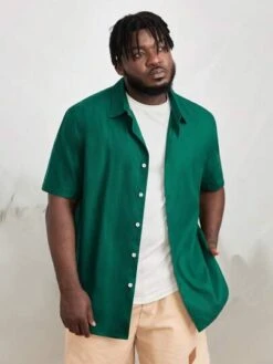 SHEIN Men Solid Button Front Shirt Without Tee -Man Plus Fashion 1680060677d1570156d4eb7df578a56a64d9cb61a1 thumbnail 405x552