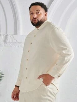 SHEIN Men Solid Button Front Shirt -Man Plus Fashion 1680067695c51c4ebc0902e77442250851792866c1 thumbnail 405x552