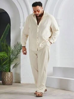 SHEIN Men Solid Button Front Shirt -Man Plus Fashion 1680067698665db1db8846eed3724951bba6897edc thumbnail 405x552