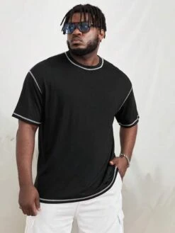 Manfinity Hypemode Men Cotton Slogan Graphic Contrast Piping Tee