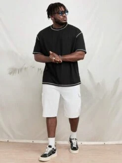 Manfinity Hypemode Men Cotton Slogan Graphic Contrast Piping Tee -Man Plus Fashion 16800686552f7adc7a2a7b0e3943d295a51d382a1d thumbnail 405x552