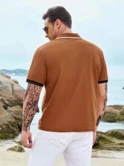 Men Color Block Horse Print Polo Shirt