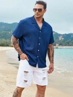 Men Solid Button Up Lapel Neck Shirt -Man Plus Fashion 16806050414e8ae7a3991e614bed3ff8cacfbdbc47 thumbnail 405x552