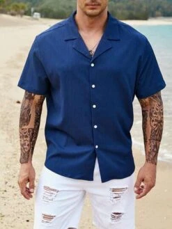 Men Solid Button Up Lapel Neck Shirt -Man Plus Fashion 16806050453edb24cf9626c08ed2bfcba56261570a thumbnail 405x552