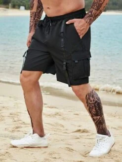 Men Buckle Tape Flap Pocket Drawstring Waist Cargo Shorts -Man Plus Fashion 1680678668f94566afe4c2e29e4ec0ed90d8c41c1b thumbnail 405x552