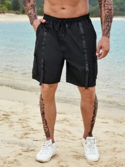 Men Buckle Tape Flap Pocket Drawstring Waist Cargo Shorts -Man Plus Fashion 168067867437a9809a393e8143351584258a1997c4 thumbnail 405x552