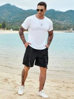 Men Buckle Tape Flap Pocket Drawstring Waist Cargo Shorts -Man Plus Fashion 1680678747eda06f0bf9cc563eae51f0c27b241997 thumbnail 405x552