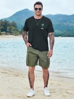 Men Tropical And Letter Graphic Tee -Man Plus Fashion 1680679398165a2e4af3348152470d941be274059e thumbnail 405x552