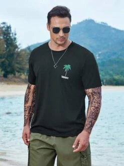 Men Tropical And Letter Graphic Tee -Man Plus Fashion 16806794028dfaaee826e960d33ce519216f7a8095 thumbnail 405x552