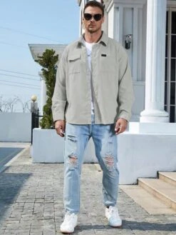 Manfinity Homme Men Letter Patched Detail Flap Pocket Shirt -Man Plus Fashion 1680703621d9d4dedf2f70bbf092298461b59e41ad thumbnail 405x552