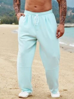 Men Solid Drawstring Waist Pants -Man Plus Fashion 16807621469fd3c04f1870b35966905fc7b08e07bd thumbnail 405x552