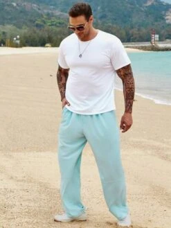 Men Solid Drawstring Waist Pants -Man Plus Fashion 168076215373f2fab3c98585456343cba49fb8db55 thumbnail 405x552