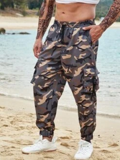 Men Camo Print Flap Pocket Drawstring Waist Cargo Pants -Man Plus Fashion 1680787548dc26bef2ec02c18e65d7f749fede4e98 thumbnail 405x552