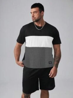 Manfinity Homme Men Color Block Patched Detail Tee -Man Plus Fashion 1680846357a6b9d11fc0c7d130f462e683fffab27f thumbnail 405x552