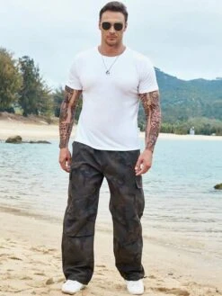 Men Camo Print Flap Pocket Side Drawstring Waist Cargo Pants -Man Plus Fashion 1680854412b0a75893e69c0523fd385274d3d4063b thumbnail 405x552