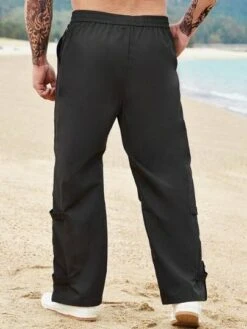 Men Zip Pocket Drawstring Waist Pants