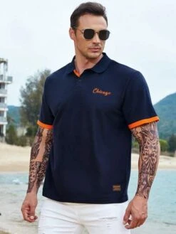 Manfinity Homme Men Letter Graphic Contrast Trim Polo Shirt