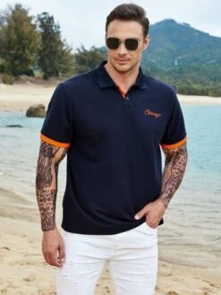 Manfinity Homme Men Letter Graphic Contrast Trim Polo Shirt -Man Plus Fashion 1680928606705e9142709aacad2d08ac402a1a0314 thumbnail 405x552