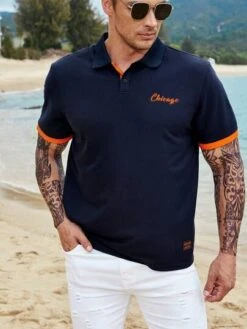 Manfinity Homme Men Letter Graphic Contrast Trim Polo Shirt -Man Plus Fashion 168092861090af516cd36e10870fbb5a0870387a30 thumbnail 405x552