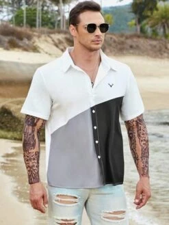 Men Colorblock Antlers Embroidery Button Up Shirt -Man Plus Fashion 1681093833ecb796d95ad28d062a10a5ccc029daa2 thumbnail 405x552