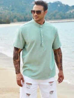 Manfinity Homme Men Half Button Solid Shirt -Man Plus Fashion 1681288012ccb349663a5fc558eeb0a43c14f7808a thumbnail 405x552