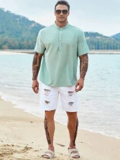 Manfinity Homme Men Half Button Solid Shirt -Man Plus Fashion 16812880141deca204e74d15668b57ae1e15318777 thumbnail 405x552