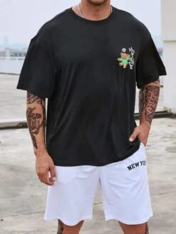 Men Bear & Slogan Graphic Tee