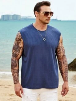 Men Solid Ribbed Knit Tank Top -Man Plus Fashion 1681542863b1a20cf05c9005033cd1d41c57449299 thumbnail 405x552